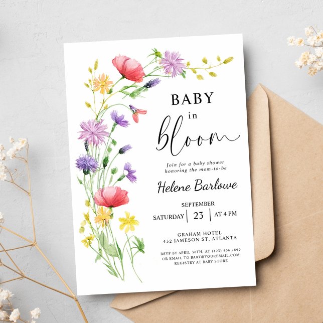 Invitación Bebé en Bloom Boho Garden Wildflower Baby Shower (Baby in Bloom Boho Garden Wildflower Baby Shower Invitation)
