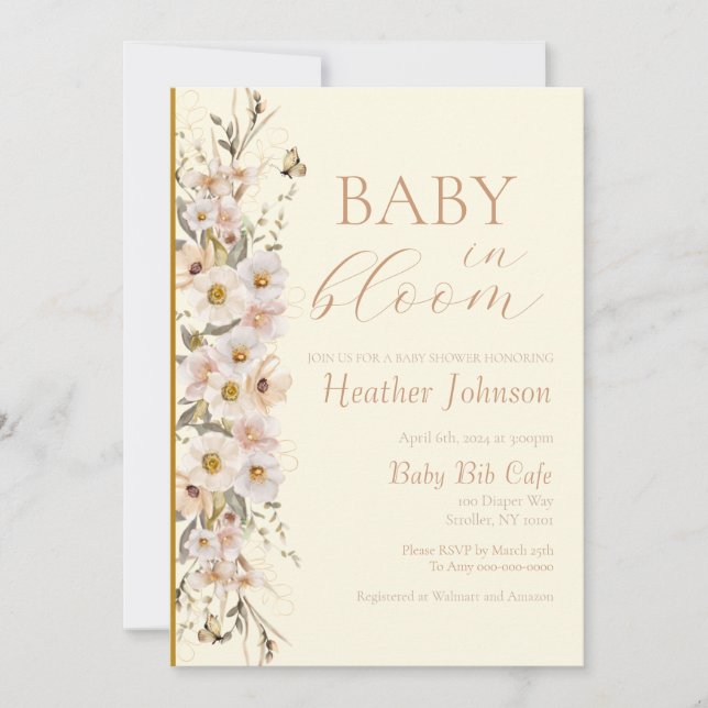 Invitación Bebé En Bloom Boho Neutral Baby Shower (Anverso)