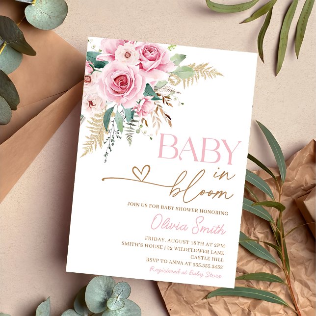 Invitación Bebé En Bloom Boho Rubor Pink Floral Baby Shower (Subido por el creador)