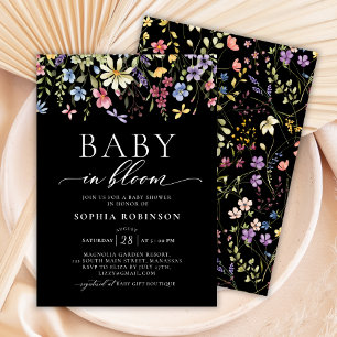 Invitación Bebé en Bloom Boho Wildflower Baby Shower negro