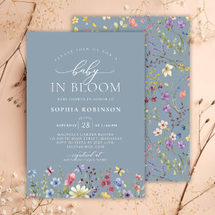 Invitación Bebé en Bloom Boho Wildflower Blue Baby Shower