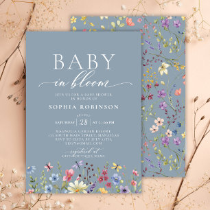 Invitación Bebé en Bloom Boho Wildflower Blue Baby Shower