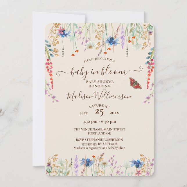 Invitación Bebé en Bloom Boho Wildflower Meadow Baby Shower (Anverso)