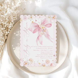 Invitación Bebé en Bloom Bow Rosa Flor silvestre
