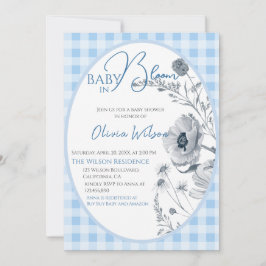 Invitación Bebé En Bloom Boy Gingham Floral Baby Shower Azul
