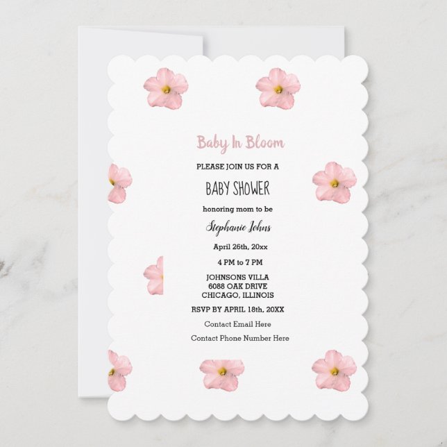 Invitación Bebé En Bloom Chica De Baby Shower Floral De Petun (Anverso)