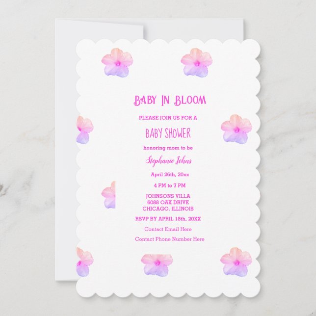 Invitación Bebé En Bloom Chica De Baby Shower Pink Floral Pet (Anverso)