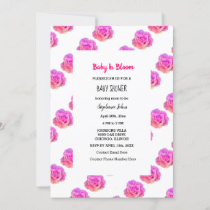 Invitación Bebé En Bloom Chica De Rosas Florales Rosa De Baby