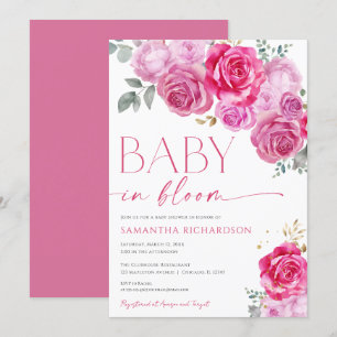 Invitación Bebé en Bloom chica floral caliente rosa fucsia br