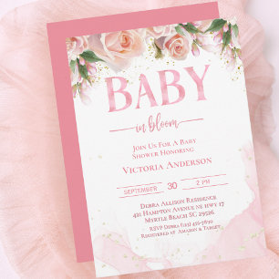Invitación Bebé En Bloom Chicas Florales Rosa Baby Shower