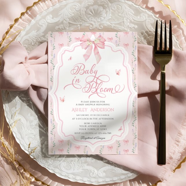 Invitación Bebé En Bloom Coquette Pink Bow Baby Shower (Subido por el creador)
