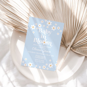 Invitación ¡Bebé en Bloom! Daisy azul pálido Baby Shower