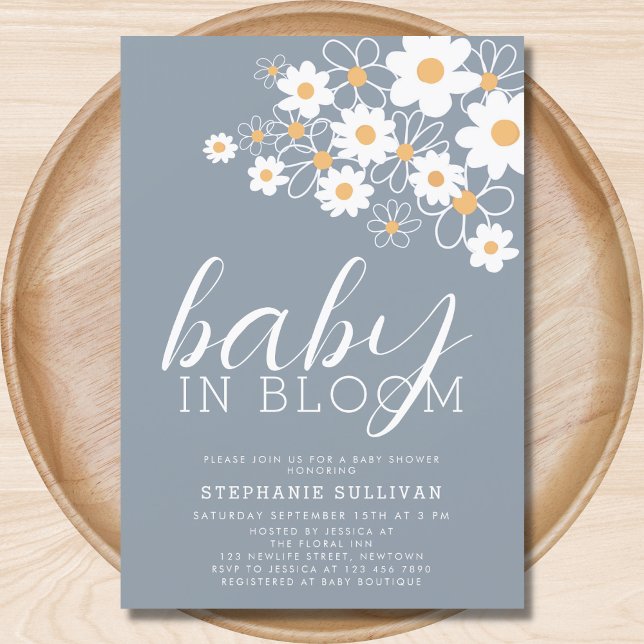 Invitación Bebé en Bloom Daisy Blue Baby Shower (Subido por el creador)
