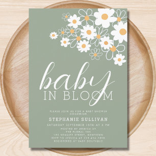Invitación Bebé en Bloom Daisy Green Baby Shower