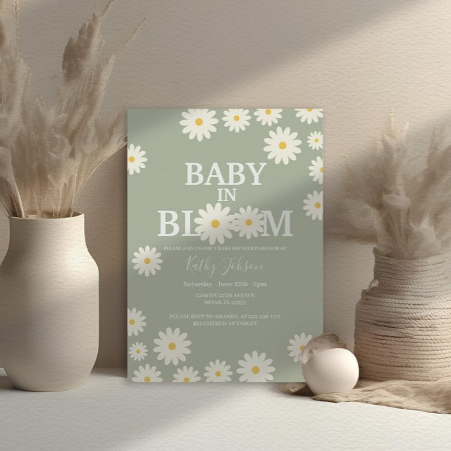 Invitación Bebé en Bloom Daisy Olive Green Baby Shower (Subido por el creador)