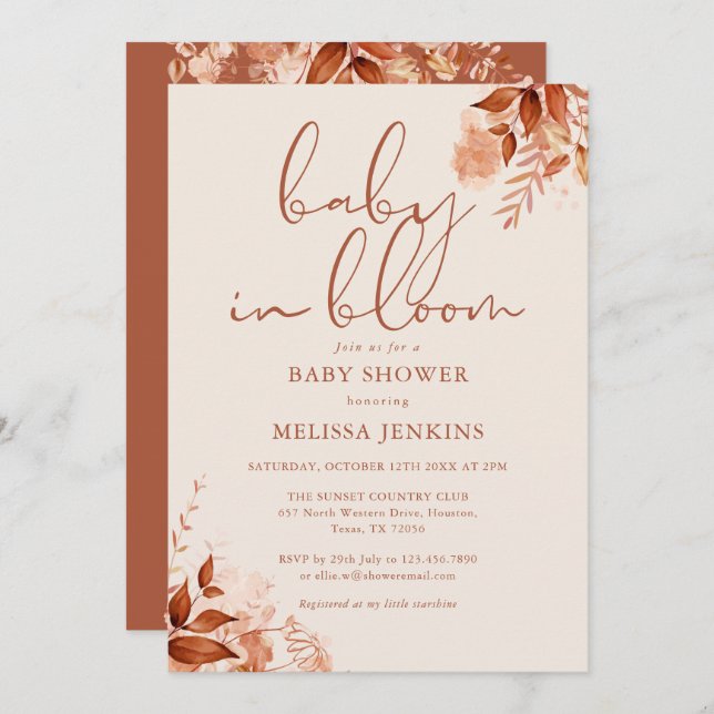 Invitación Bebé En Bloom El Otoño Cae Baby Shower (Anverso / Reverso)