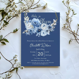 Invitación Bebé En Bloom Elegante Flores Azules Baby Shower