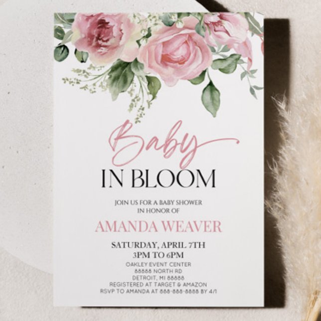 Invitación Bebé En Bloom Flor Floral Rosa Baby Shower (Subido por el creador)