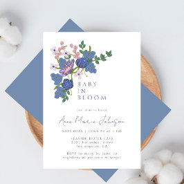 Invitación Bebé En Bloom Flor Silvestre Floral Azul Baby Show