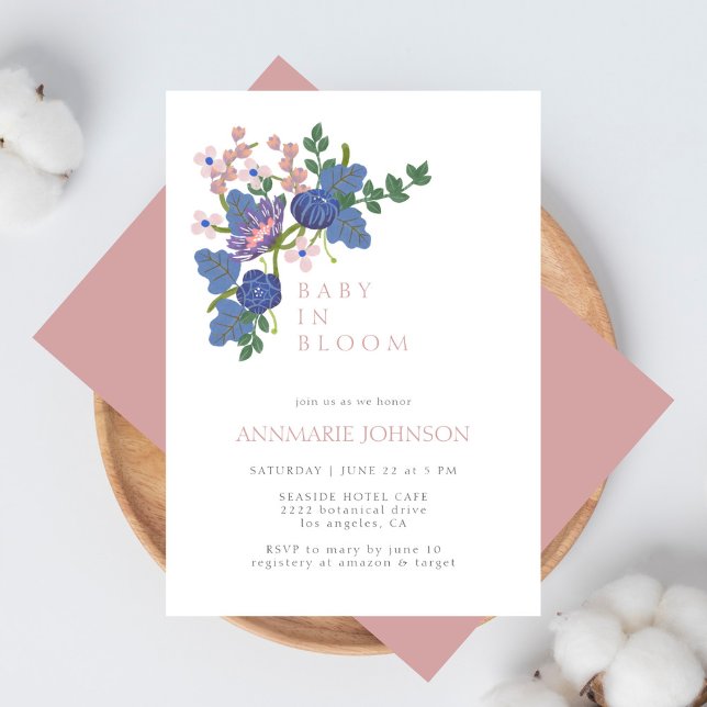 Invitación Bebé En Bloom Flor Silvestre Floral Rosa Baby Show (Subido por el creador)