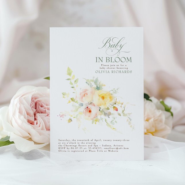 Invitación Bebé En Bloom Floral Elegante Baby Shower (Floral Baby Shower Invitation)