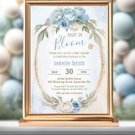 Invitación Bebé En Bloom Floral Elegante Blue Boy Baby Shower