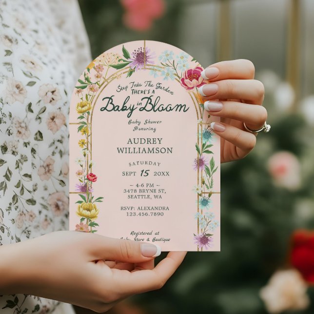 Invitación Bebé en Bloom Floral Garden Greenhouse Baby Shower (Baby in Bloom Floral Garden Greenhouse Baby Shower Pink Invitation )