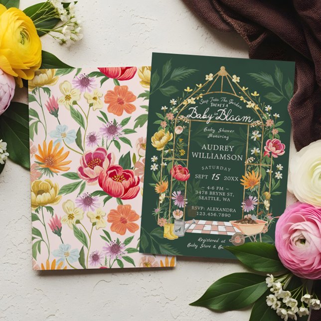 Invitación Bebé en Bloom Floral Garden Greenhouse Baby Shower (Baby in Bloom Floral Garden Greenhouse Baby Shower Invitation)