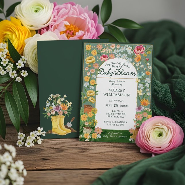 Invitación Bebé en Bloom Floral Garden Greenhouse Baby Shower (Baby in Bloom Floral Garden Greenhouse Baby Shower Invitation)