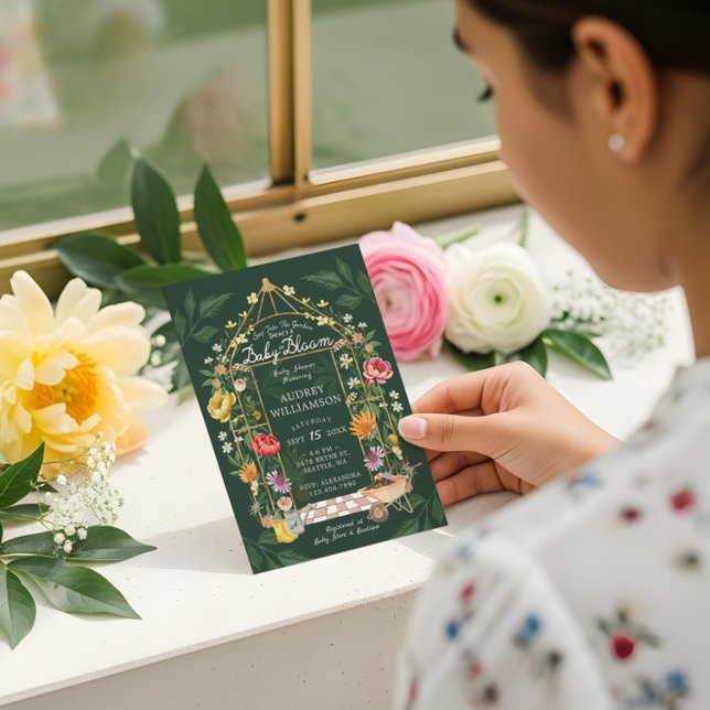 Invitación Bebé en Bloom Floral Garden Greenhouse Baby Shower (Baby in Bloom Floral Garden Greenhouse Baby Shower Invitation)
