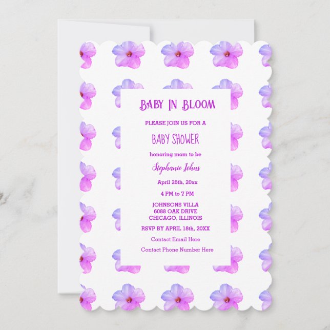 Invitación Bebé En Bloom Floral Pink Petunia Chica Baby Showe (Anverso)