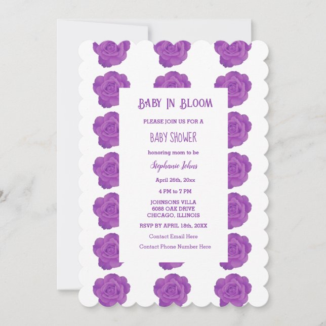 Invitación Bebé En Bloom Floral Rosa Morado Chica Baby Shower (Anverso)