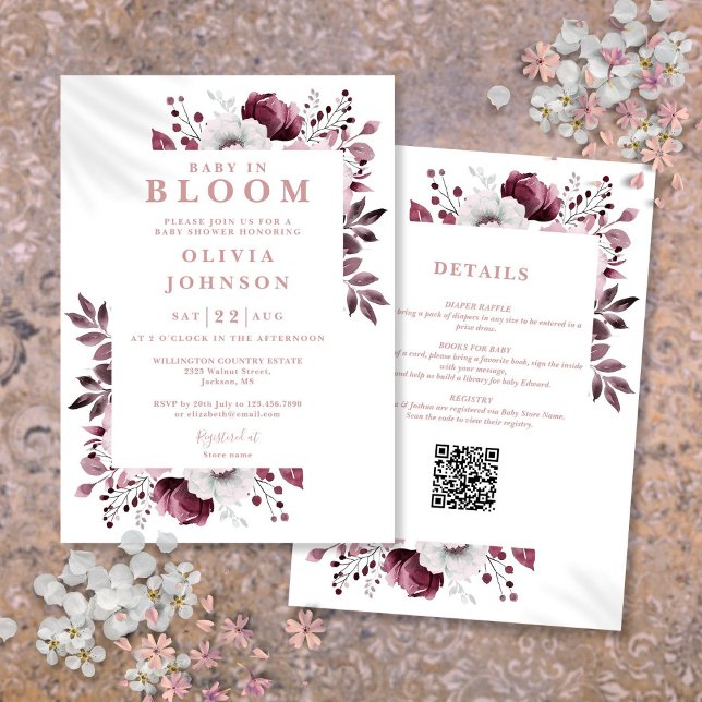 Invitación Bebé En Bloom Floral Rosa Todo En Un Baby Shower (Subido por el creador)