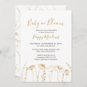 Invitación Bebé en Bloom Gold Wildflower Sketch Baby Shower