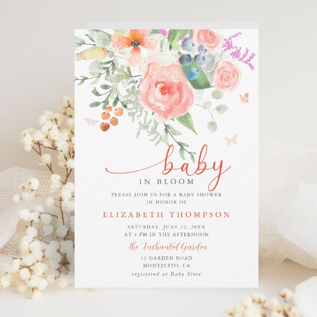 Invitación Bebé en Bloom Happy Garden Chica Floral Baby Showe (baby in bloom colorful floral elegant modern calligraphy garden party backyard summer spring fall)