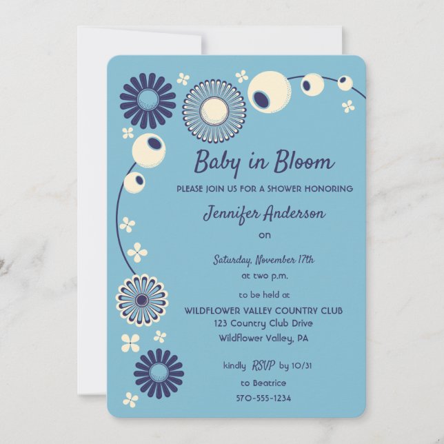 Invitación Bebé en Bloom Light Blue Boy Baby Shower (Anverso)