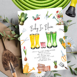 Invitación Bebé En Bloom Lluvia Rosa Bota Jardinería De Flore