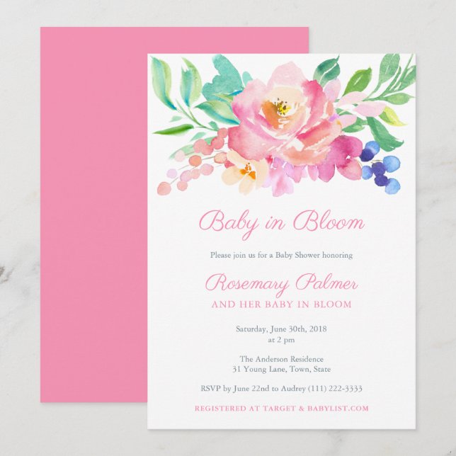 Invitación Bebé En Bloom Negrita Summer Floral Chica Baby Sho (Anverso / Reverso)