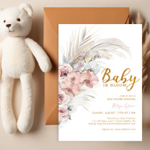 Invitación Bebé En Bloom Pampas Grasa Boho Rosa Baby Shower