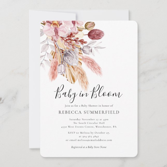 Invitación Bebé en Bloom Pampas Grass Boho Baby Shower (Anverso)