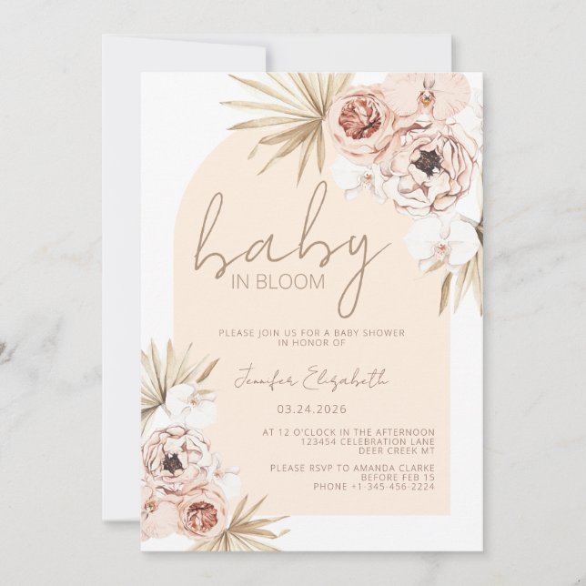 Invitación Bebé en Bloom Pampas Grass Boho Baby Shower (Anverso)