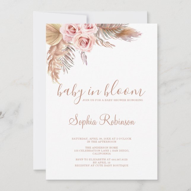 Invitación Bebé en Bloom Pampas Grass Boho Baby Shower (Anverso)