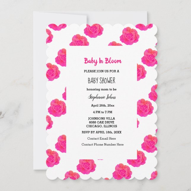 Invitación Bebé En Bloom Personalizado De Rosas Florales Rosa (Anverso)