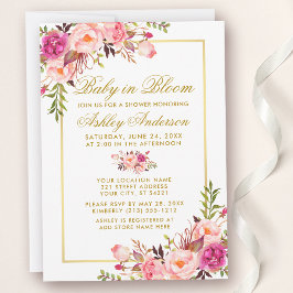 Invitación Bebé En Bloom Pink Rubor Floral Gold Shower
