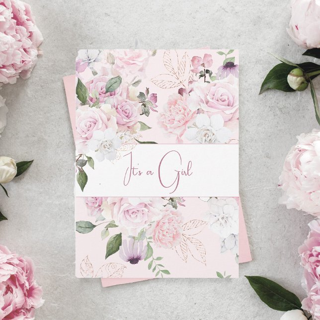 Invitación Bebé En Bloom Roses Rosa Chica Floral Baby Shower (Subido por el creador)