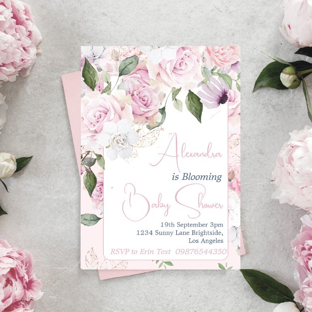 Invitación Bebé En Bloom Roses Rosa Rosados Baby Shower Flora (Subido por el creador)