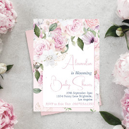 Invitación Bebé En Bloom Roses Rosa Rosados Baby Shower Flora