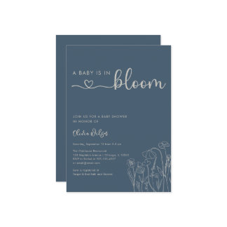 Invitación Bebé en Bloom, Topaz Blue Wildflower Baby Shower