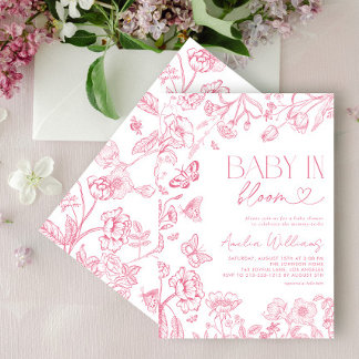 Invitación Bebé En Bloom Vintage Floral Rosa Baby Shower