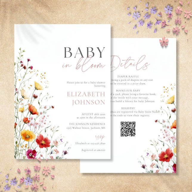 Invitación Bebé En Bloom Wildflower Baby Shower Todo En Uno (Baby In Bloom Wildflower Baby Shower All In One Invitation)